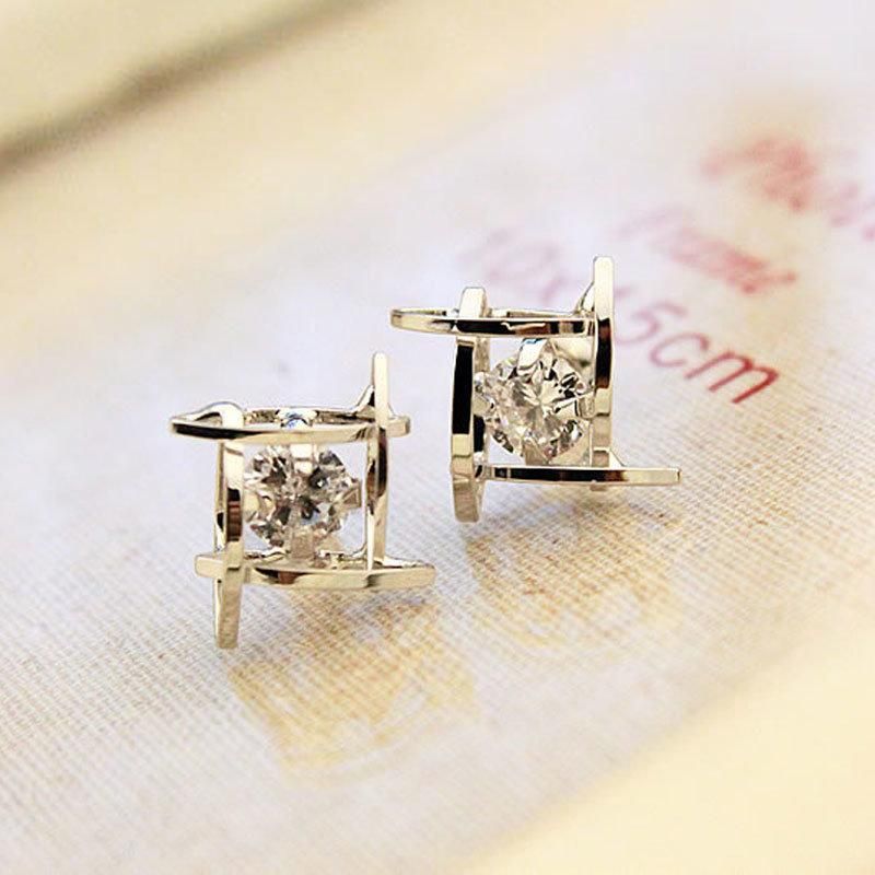 Women Trinkets Triangle Zircon Earrings Toe Square Silver Earrings Fashion Jewelry