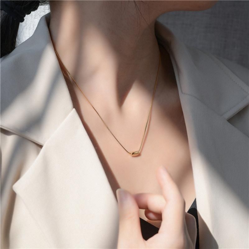 Hot Sale European and American Rectangle Shape Organic Bead Pendant Snake Chain Necklace 18K Gold Plated Sterling Silver Choker Necklace Jewelry for Women