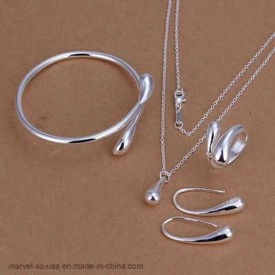 925 Sterling Silver Drop Bangles Necklace Rings Earrings Jewelry Set