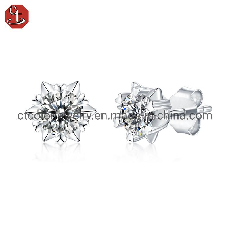Fashion jewelry 1 carat moissanite diamond snowflake ear studs simple earring for girls