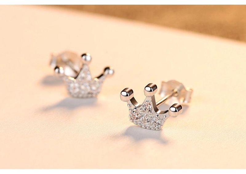 Sterling Silver Jewelry Ear Studs with Small Princesses Crown
