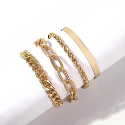2021 Trending Products Best Selling Fashion Gold Alloy Thick Chain Multi-Layer Bracelet Bangle Jewelry Women, Adjustable Girl Bracelets