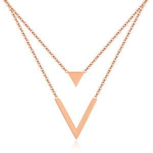 Gold Plated Stainless Steel Double-Layer Triangle V-Shaped Clavicle Chain