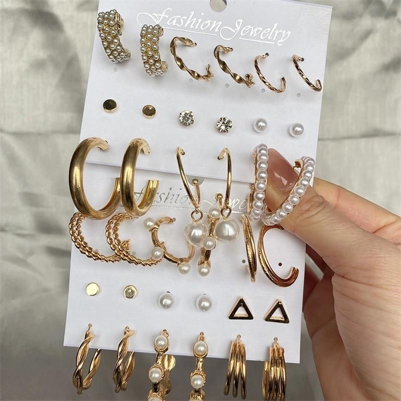 2021 New Arrive Jewelry Fashion Circle Pearl 9 Pieces Tassels Earrings Set