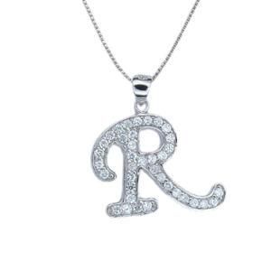 High Polish 925 Sterling Silver R Shaped Letter Necklace Pendant