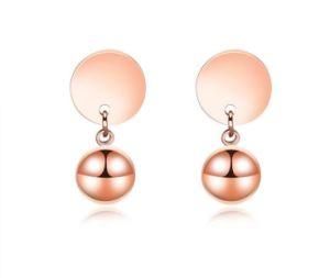 Simple Rose Gold Color Mini Round Ball Earrings Titanium Steel Personality Retro Women Dangle Earrings Pendientes