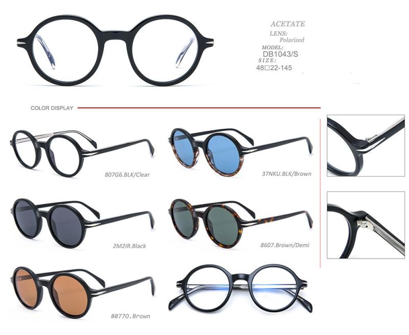 Round Shape Hand Made Acetate Optical Frames with Demo Lens and Acetate Sunglasses Polarized Lens