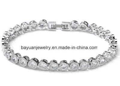 18K White Gold Plated Cubic Zirconia Classic Tennis Bracelet for Wedding. Fashion CZ Bracelet