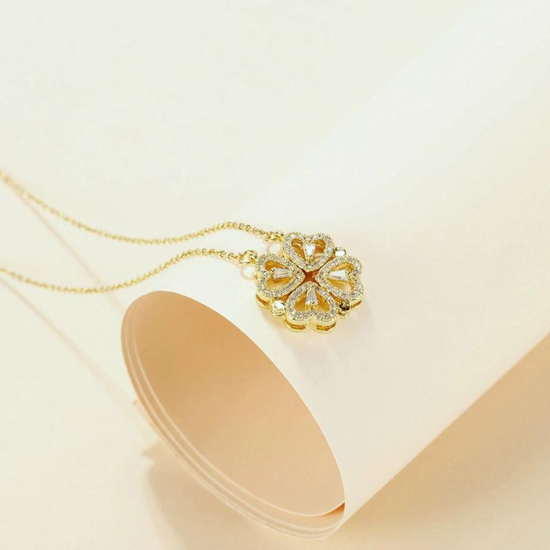 High Quality Gold Plated Brand Four Leaf Clover Necklace Jewelry Stainless Steel Zircon Clover Necklace for Women