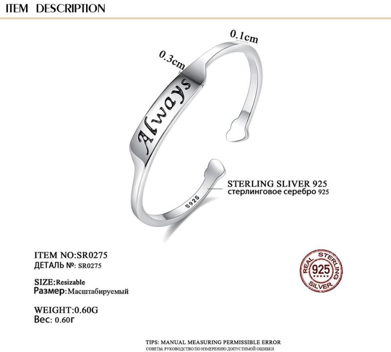 Popular High Polished Adjustable 925 Sterling Silver Ring