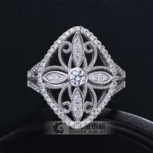 Flower Pattern Halo 925 Sterling Silver Ring