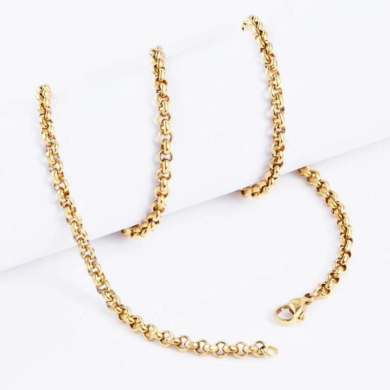 Not Fade 18K Gold Plated/ Silver Supplier Wholesale Stainless Steel Round Rolo Belcher Chain Jewelry for Accessories