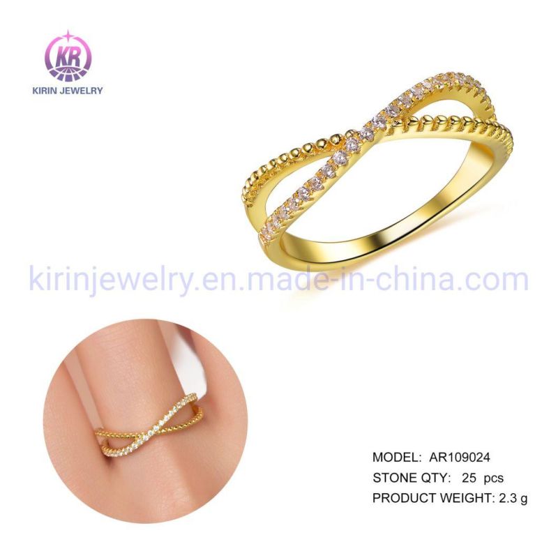 Anello D′oro 14K 18K Gold Plated Ring Twisted Ring Round Brilliant Cut 5A Zircon Ring Textured Gold Ring