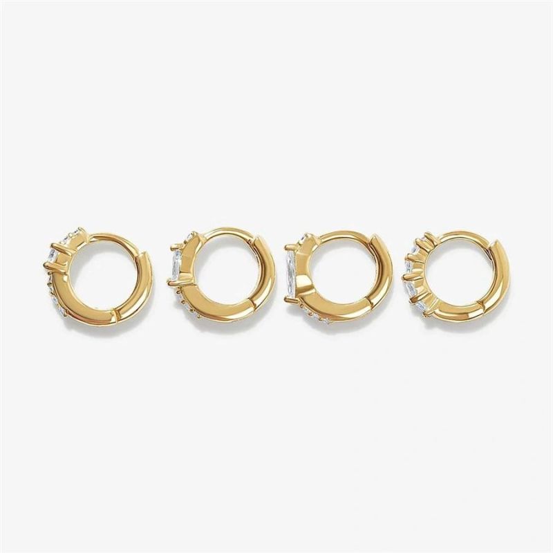 925 Sterling Silver Fashion 18K Gold Plated Rose Gold Minimal Geometric Shapes Brass Hoop Huggie Earrings with Oval Round Cubic Zircon