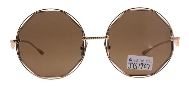 Fashion Special Design Personality Brown Vintage Circle Ladies Metal Sunglasses