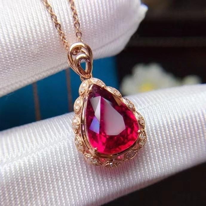 Rubellite Pendant with 18K Gold and South Africa Diomand Wonderful Gift