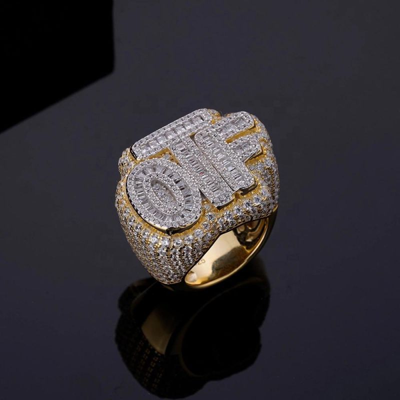 Wholesale Rapper Hip Hop Punky Two Tone Color Iced out CZ Baguette Letter Ring