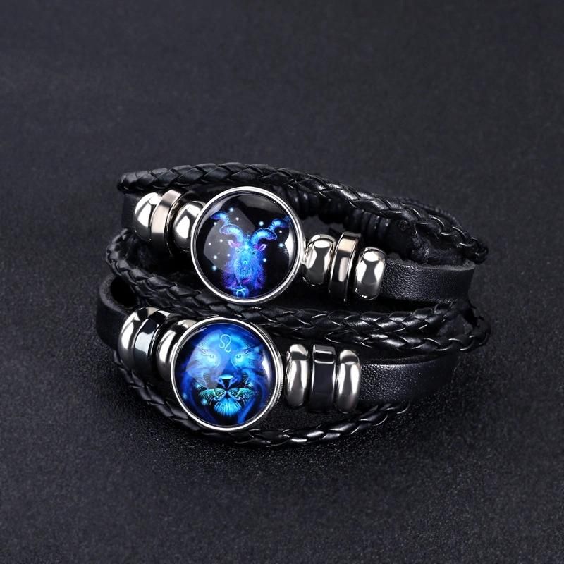 Wholesale 12 Constellation Zodiac Sign Bracelet Men Multilayer Braided Leather Bracelet Bangle for Women Fashion Birthday Party Jewelry