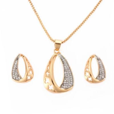Fashion Women Jewelry Accessories 18K Gold Plated Silver Alloy Chain Sets Pendant Necklace with CZ Crystal