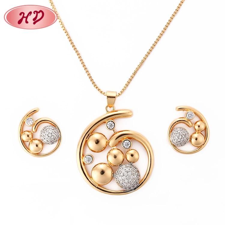 Women Fashion Jewelry Accessories 18K Gold Plated Alloy Silver Chain Sets Pendant Necklace with CZ Crystal