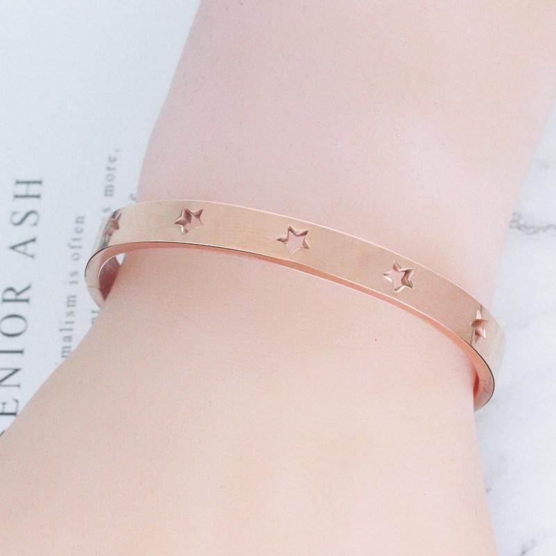 Hot Sale Five-Pointed Star Hollow Titanium Steel Bangle Bracelet