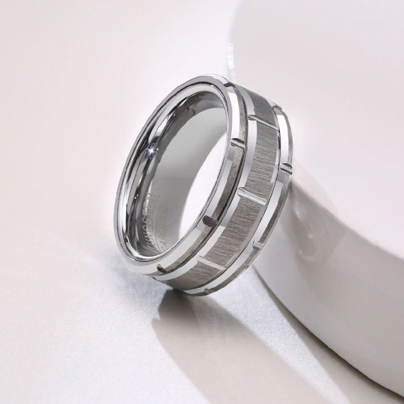European and American Fashion Jewelry Wholesale 8mm Black and Rose Gold Tungsten Steel Ring