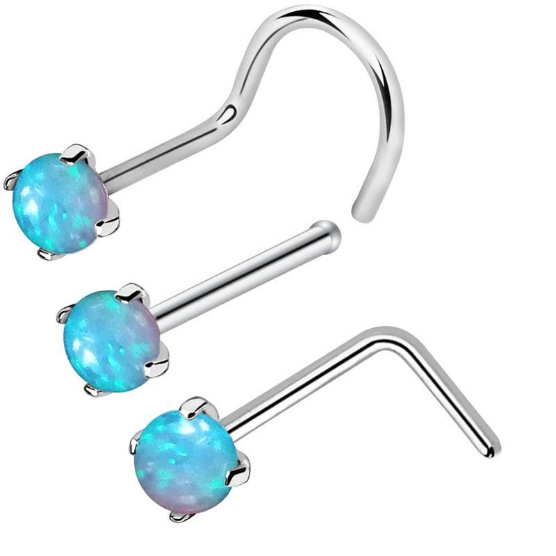 316L Surgical Steel 20g Opal Nose Ring Nose Hoop (3PCS per set) Body Piercing Jewelry (Custom Opal /bar color Available)