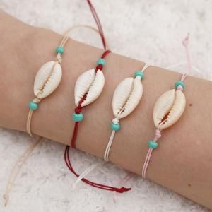 Boho Natural Shell Charm Wax Rope Woven Bracelets for Women Beach Jewelry