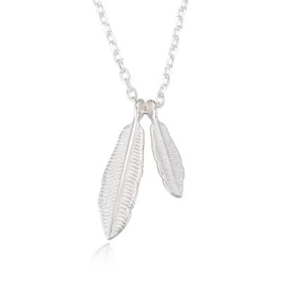 925 Sterling Silver Rhodium Plating Logo Women Leaf Feather Jewellery Necklace