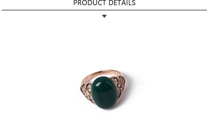 Hot Sale Fashion Jewellery Glod Ring with Dark Green Rhinestone