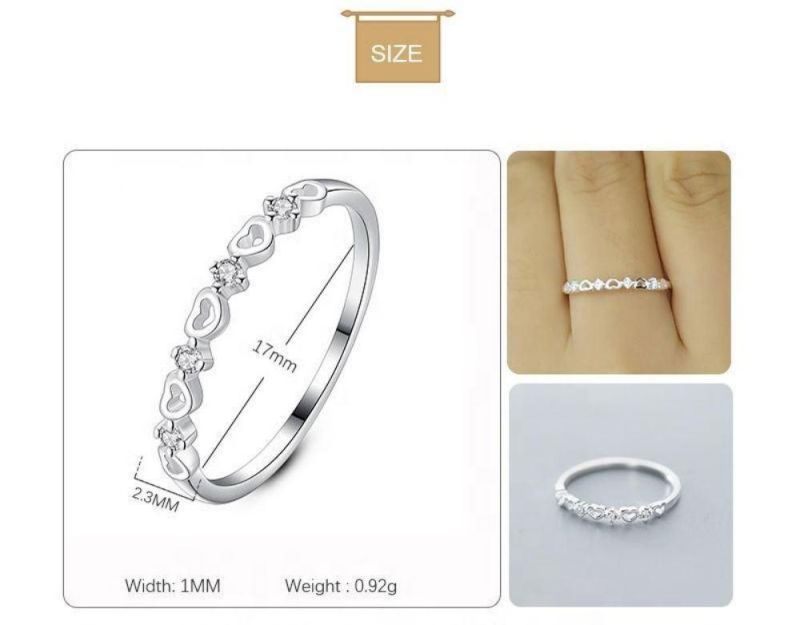 Real 925 Sterling Silver Rings Heart with Zircon Rings Size 5 6 7 8 Women Engagement Wedding Jewelry Fine Gift