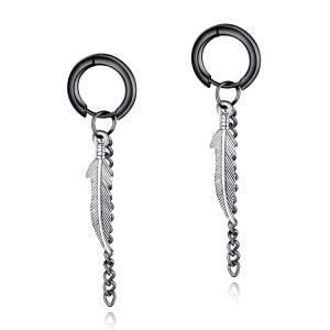 Feather Tassel Chain Stainless Steel Earrings Drop