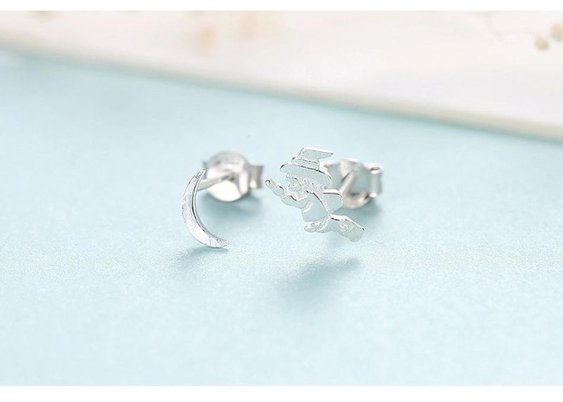 Sterling Silver Jewelry Pinocchio and Moon Shape Ear Studs