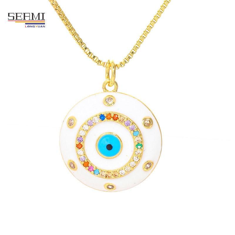 Gold Plated Zircon Pendant Colorful Drop Oil Devil′s Eye Necklace