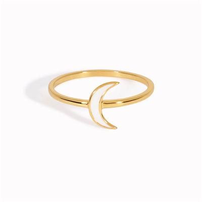 Fashion Jewelry Dainty 18K Gold Plated Moon Ring with White Enemal Epoxy for Women Lady Gifts Fashion Jewelry Accessories Alloy Rings