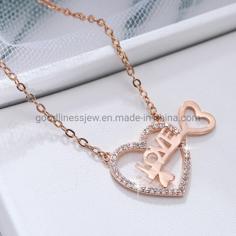 Fashion Korean Version Love Shape Pave Zircon Pendant Necklace Jewelry
