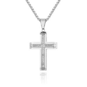 Gold-Plated Stainless Steel Two-Tone Diamond Cross Pendant Necklace
