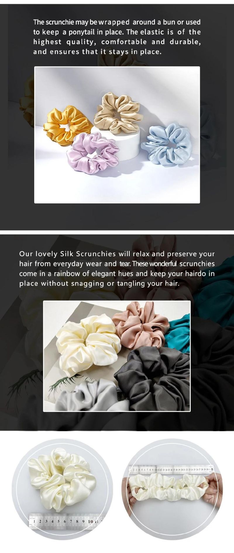 5cm Hot Sale 100% Mulberry Silk Silk Scrunchies with High Quality Elastic