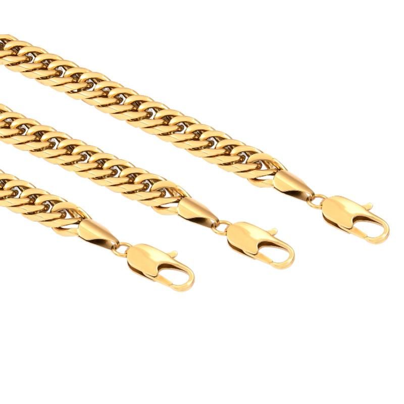 Hip Hop Jewelry 14K Gold Plated Stainless Steel Single Curb Cuban Link Chain Necklace for Men