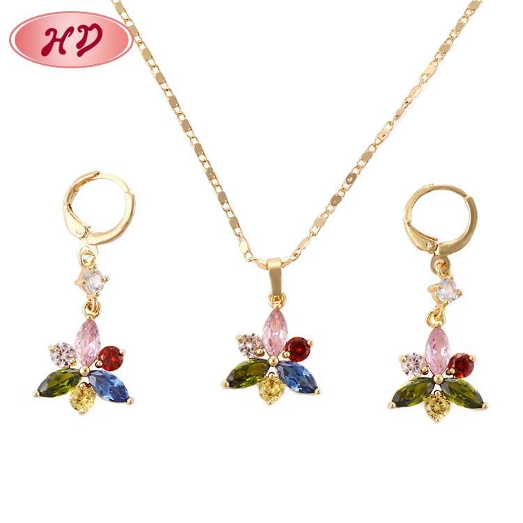 Fashion Women 18K Gold Plated Costume Imitation Bracelet Ring Charm Jewelry with Earring, Pendant, Necklace Sets Jewelry