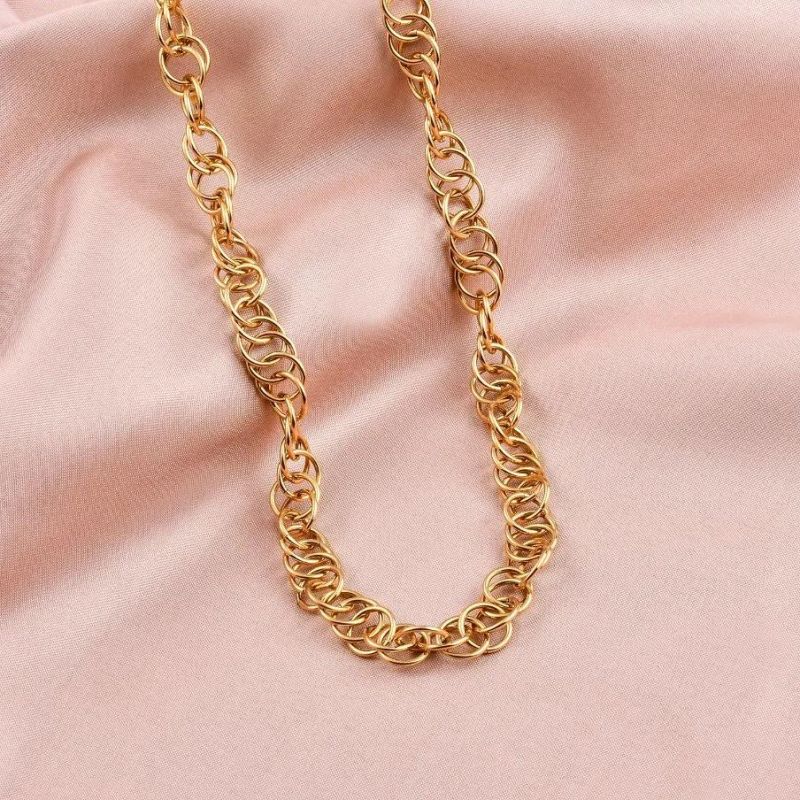 New Design Stainless Steel Fashion Jewelry IP Gold Coated Round Circle Links Chain Necklace 18inch for Lady