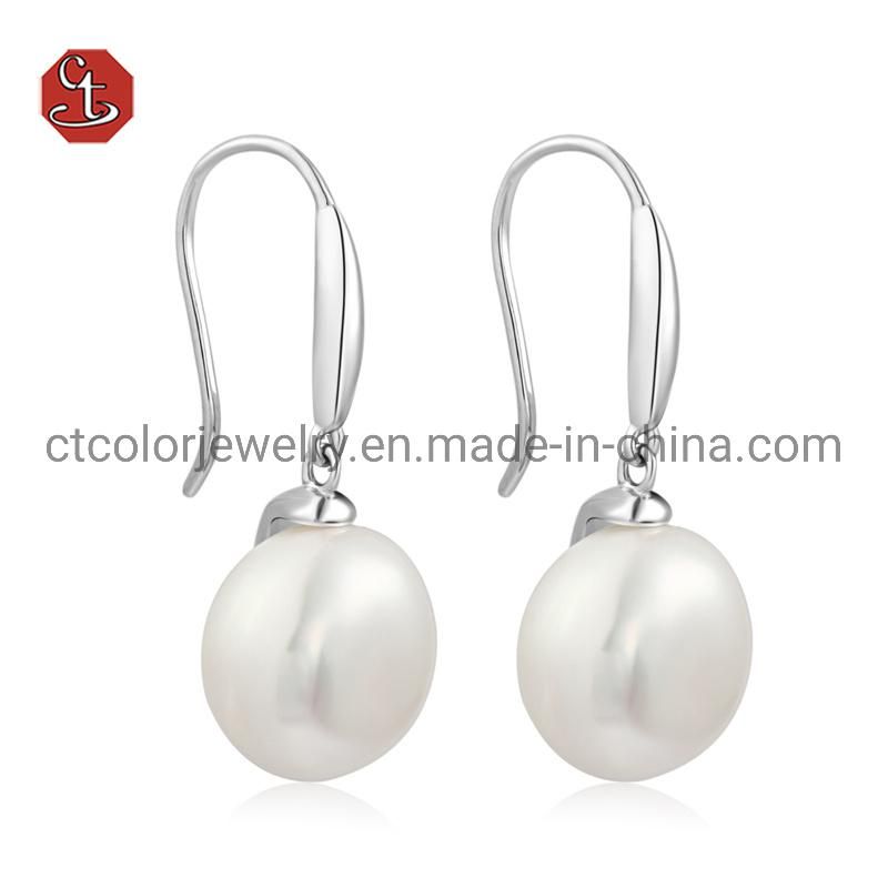 Fashion earring 925 silver Rhodium Plated Freshwater pearl earrings Gift