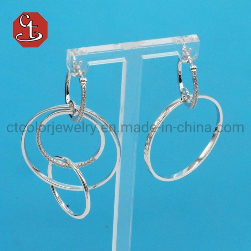 Special Few CZ Haggie Round circle AB Unbalnce asymmetrical Earring Brass & Silver Jewelry