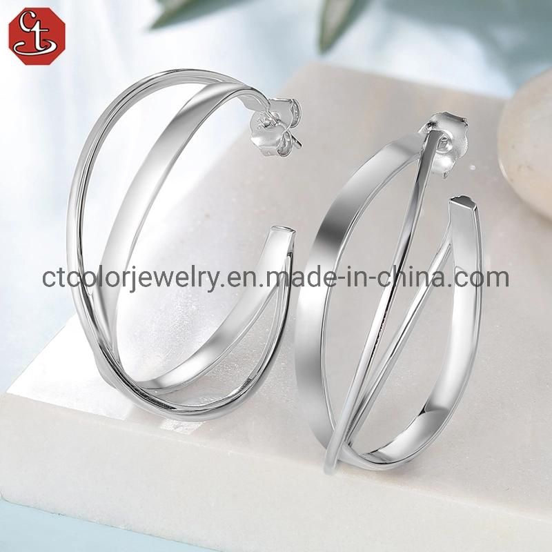 High Quality plain silver big earrings luxury Fashion Jewelry hoop earrings for women