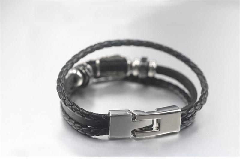 Promotion Gift Feather Black Leather Bracelet Fashion Jewelry