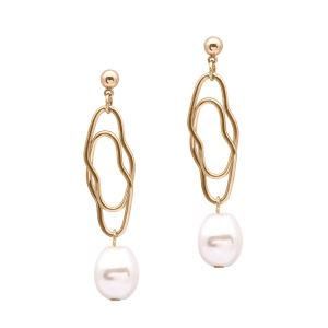 Women Fashion Jewelry Accessories Gold Plated Metal Pearl Earrings