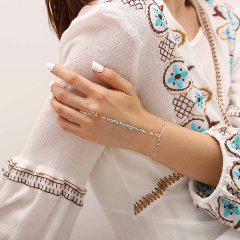2022 Custom Jewelry New Trendy Simple S925 Silver Natural Turquoise Ladies Finger Rings & Bracelets Link Chain Jewellery