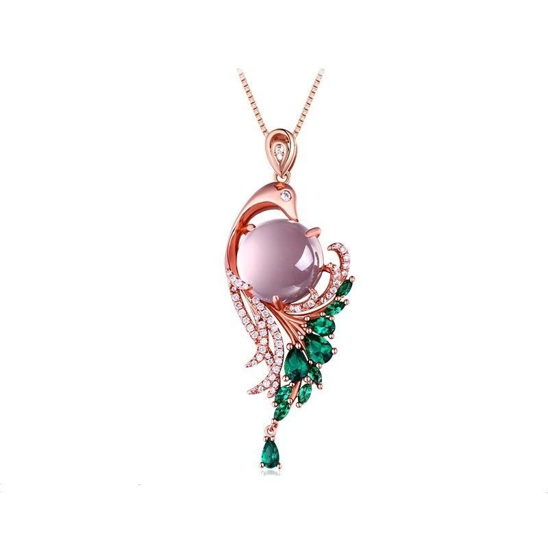 Emerald Lockbone Necklace Pink Crystal Gem Necklace