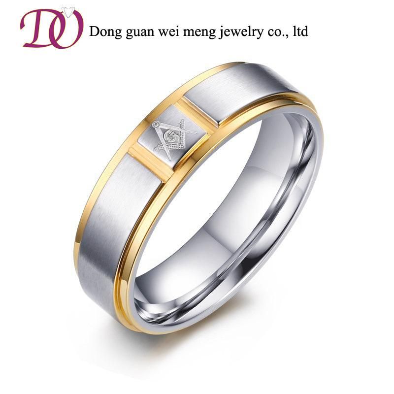 Ebay Hot Sale Gold Color Masonic Steel Ring CNC Machine Ring