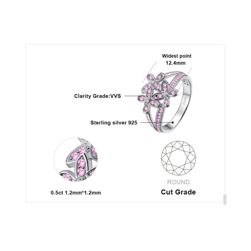 Fashion Jewelry 925 Sterling Silver Pink Flower Ring for Women Wholesale
